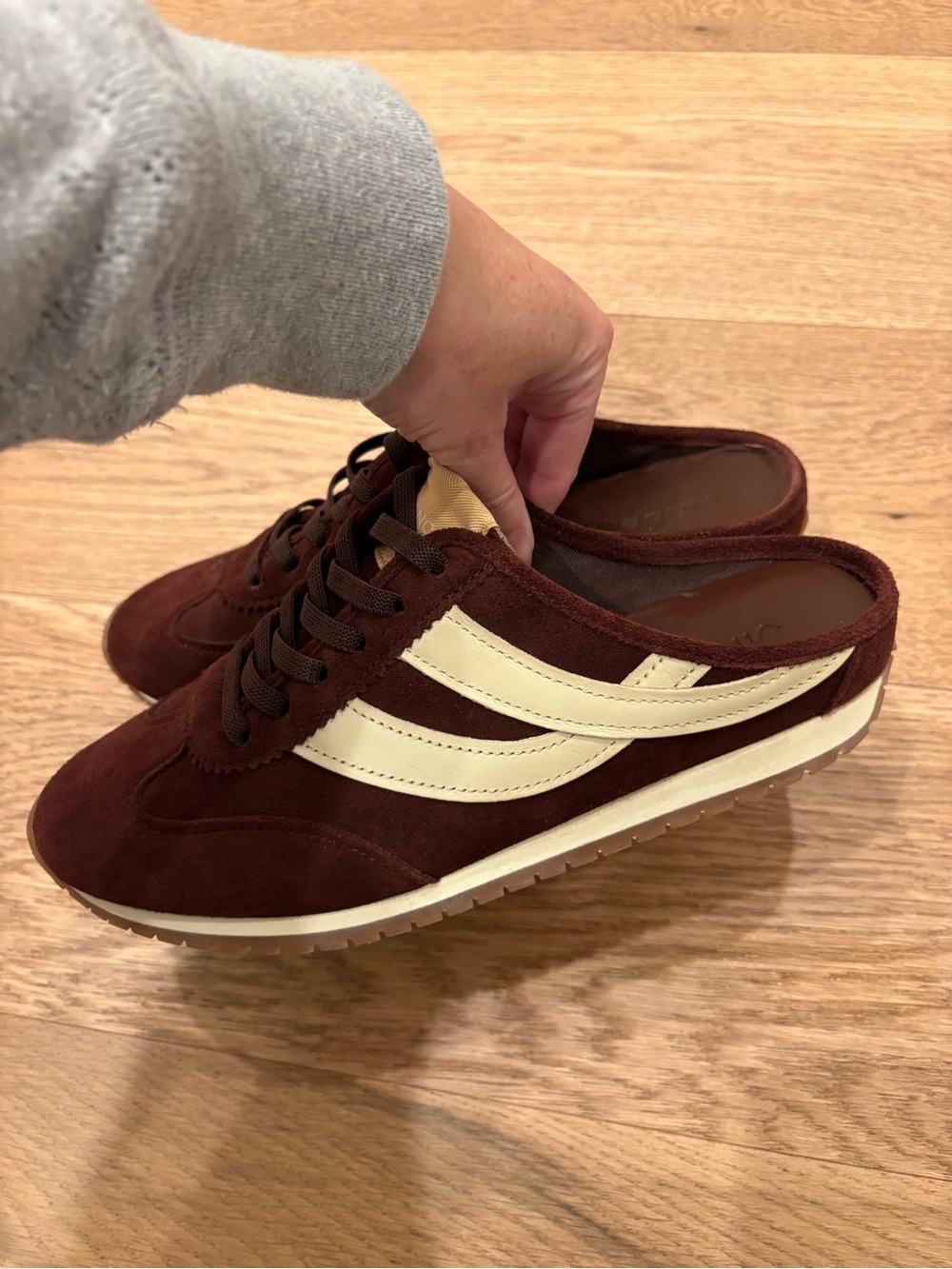 Vince Burgundy Suede Low-Top Sneakers with Cream Accent